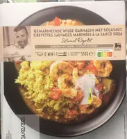 Crevettes sauvages marinees sauce soja riz basmati au curry