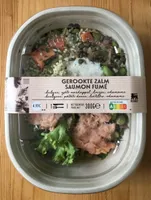 Saumon fumé, boulgour, patate douce, lentilles, endamame