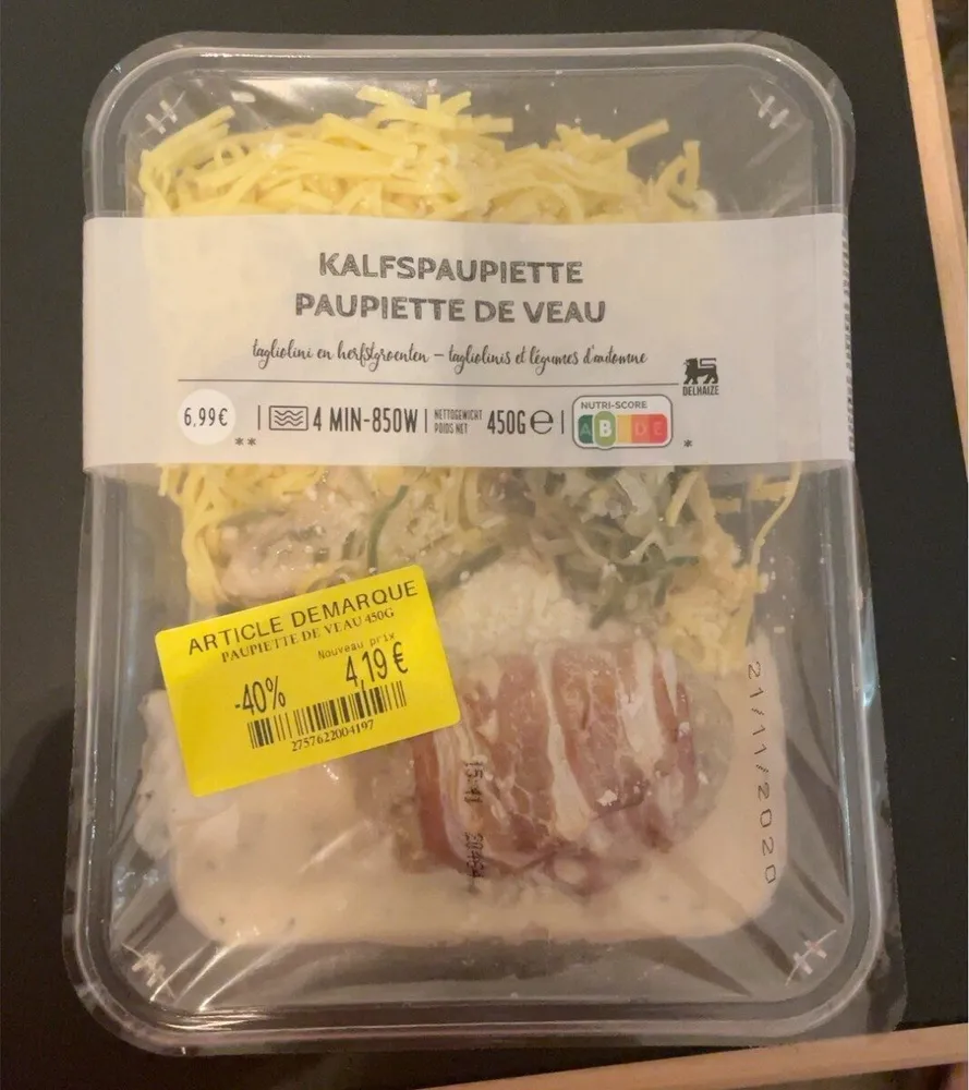 Paupiette de veau tagliolinis et légumes