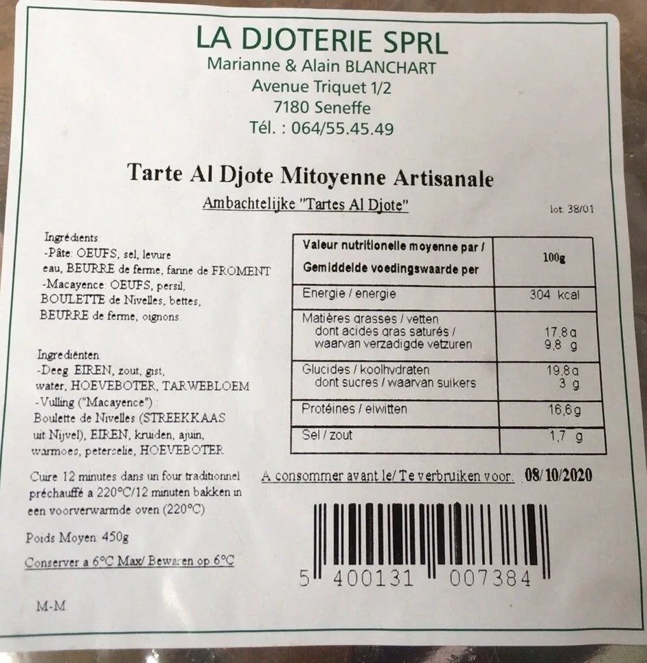 Tarte Al Djote Mitoyenne Artisanale