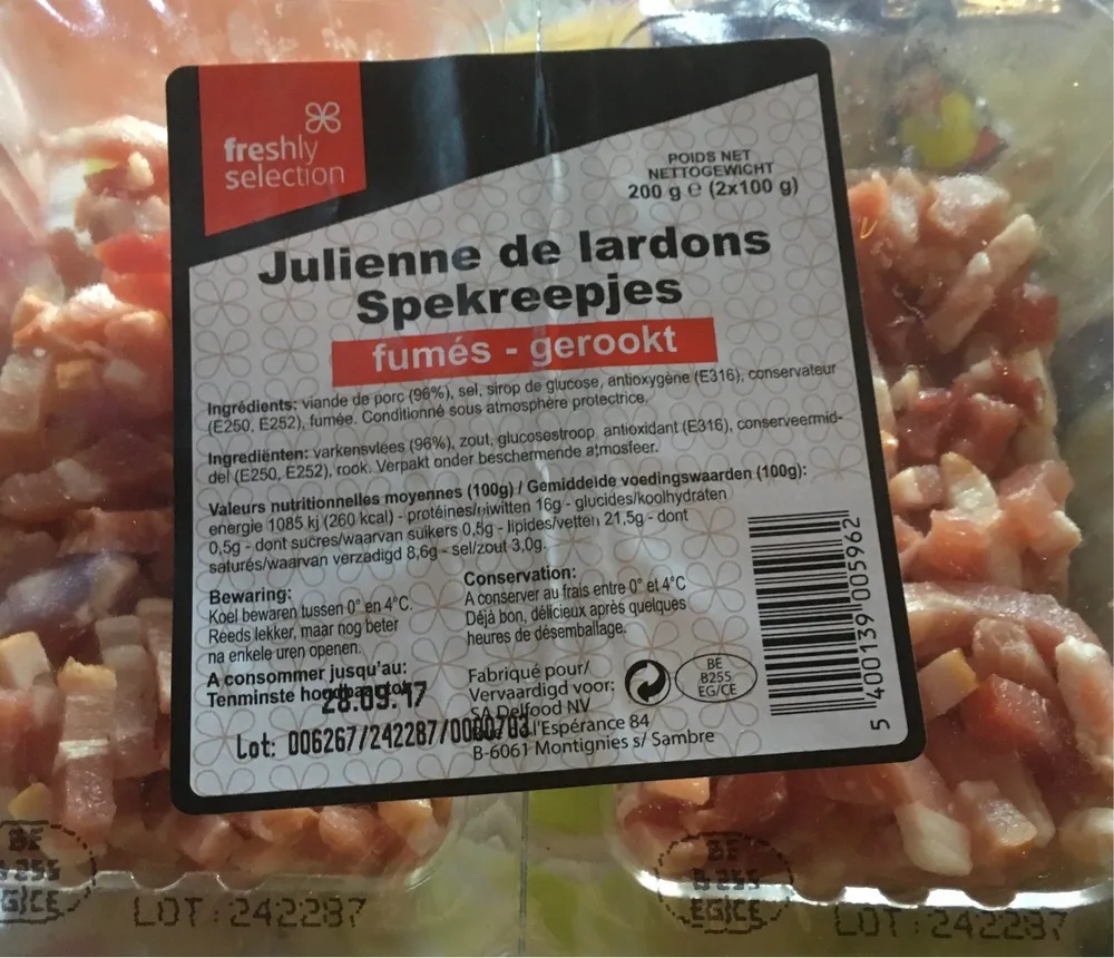Julienne de lardons fumés