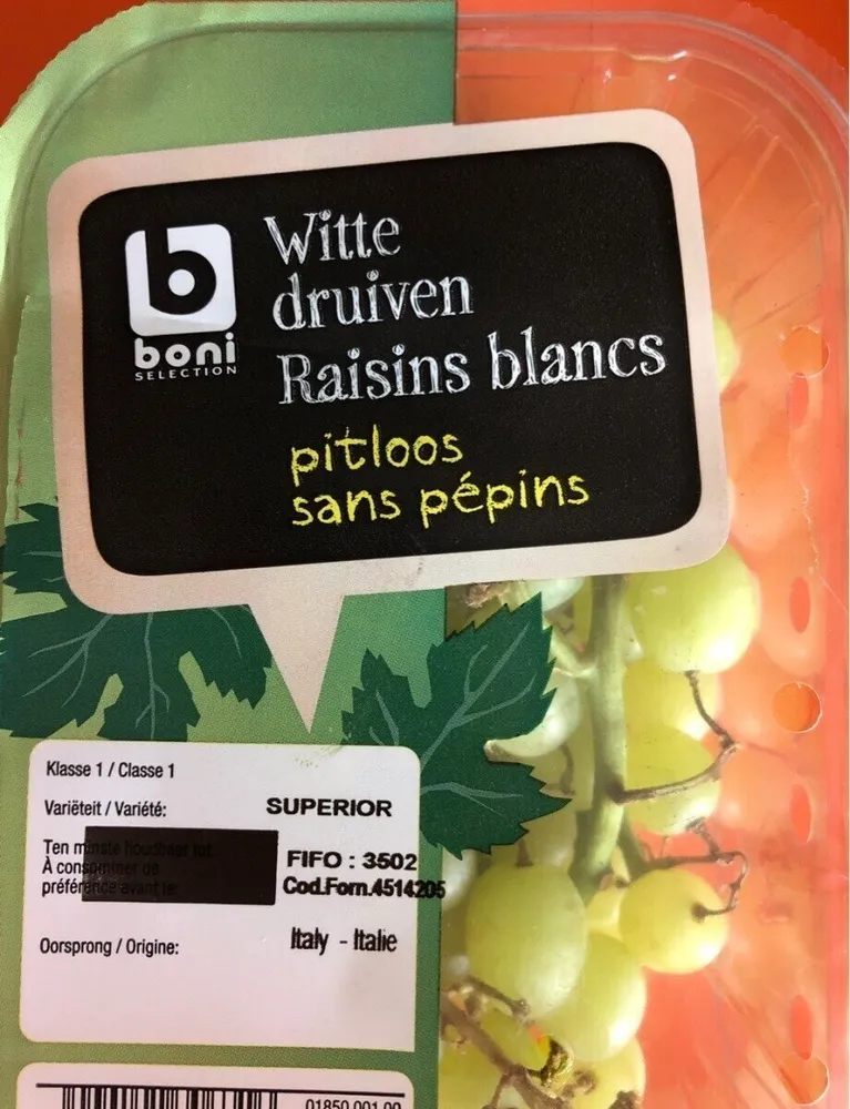 Witte druiven pitloos