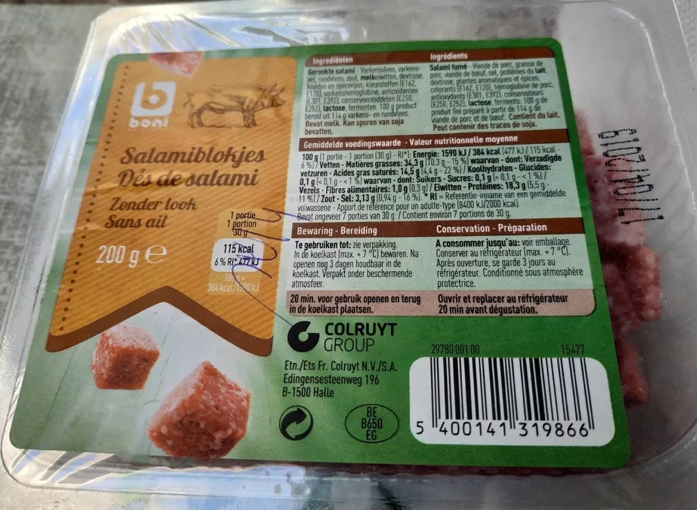 Dés de salami sans ail