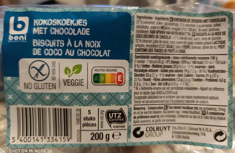 Biscuits à la noix de coco au chocolat