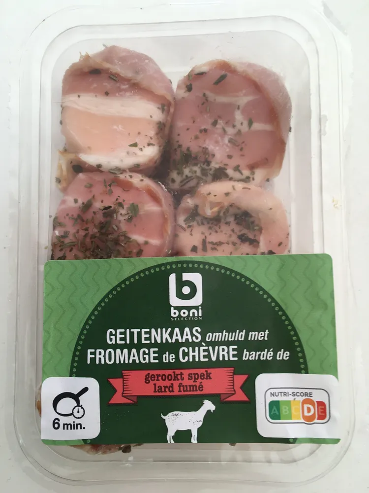 Geitenkaas omhuld met gerookt spek