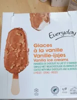 Glaces à vanille enrobées de chocolat au lait et amandes