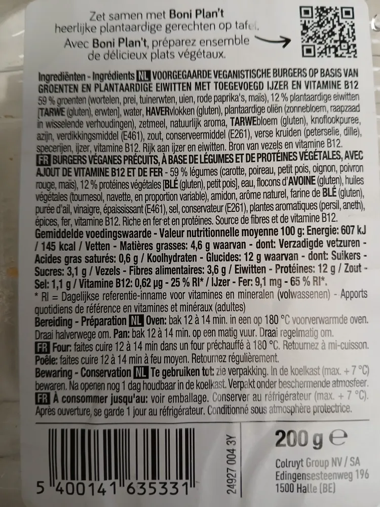 Burger légumes mixt. 200g Boni Plan't