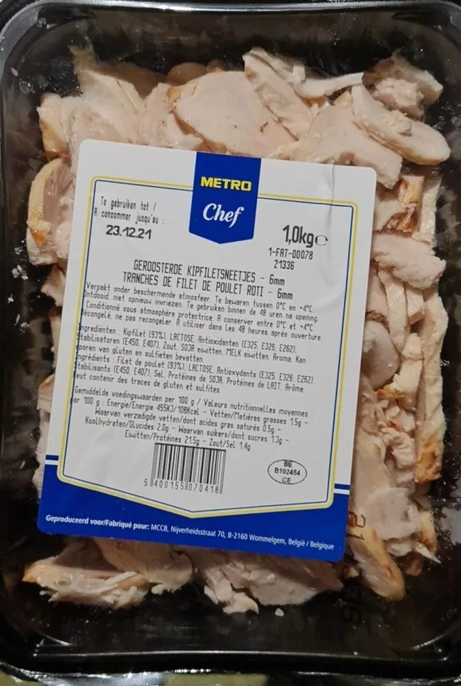Tranches de filet de poulet rôti 6mm