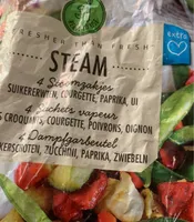Steam pois croquants, courgettes, poivrons, oignons