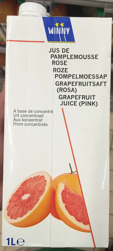 Jus de pamplemousse rose à base de concentré