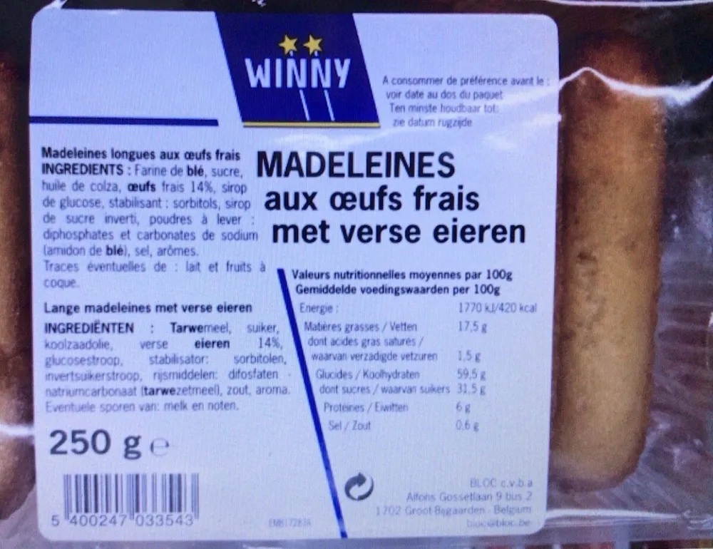 Madeleines aux oeufs frais