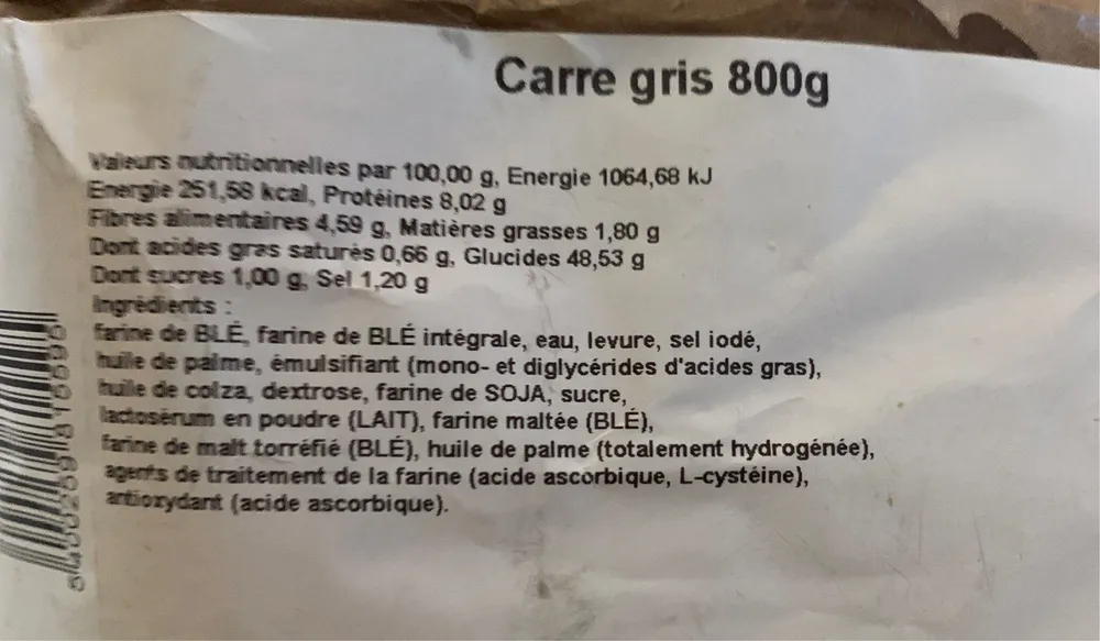 Pain carre Gris