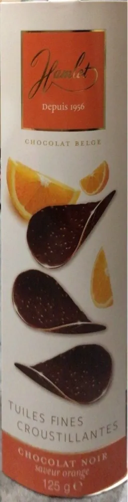 Tuiles fines croustillantes chocolat noir, saveur orange