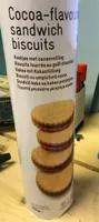 Cocoa flavour sandwich biscuits