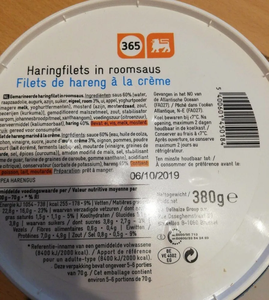 Filets de hareng à la crème