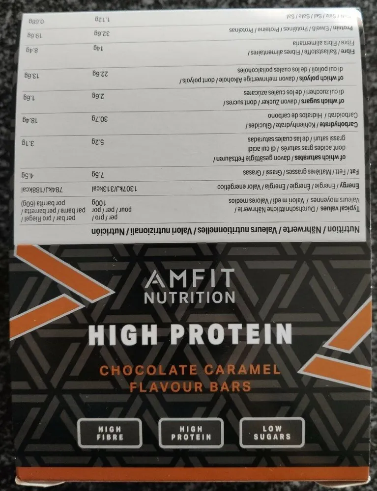 High protein chocolate caramel flavour bars
