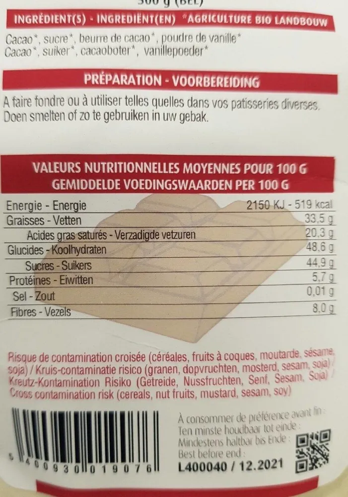Petites pepites chocolat noir terra verde bio