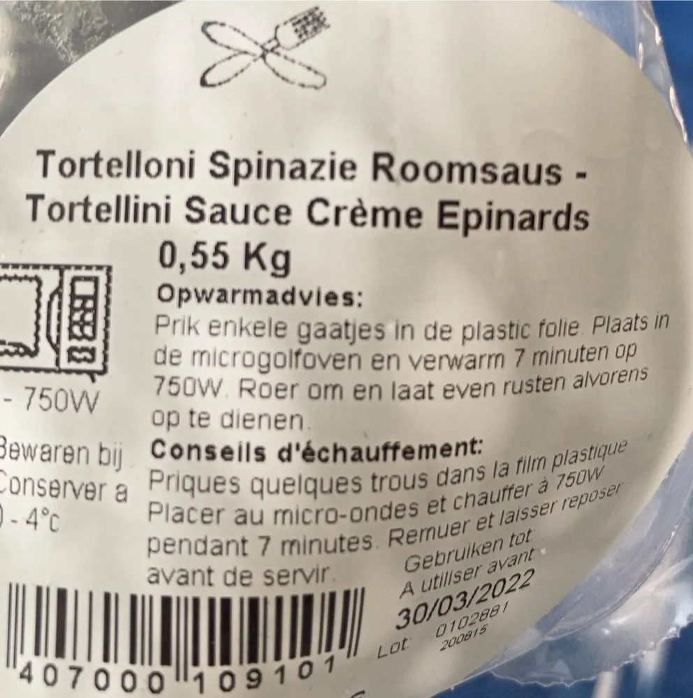 Tortelloni Spinazie Roomsaus