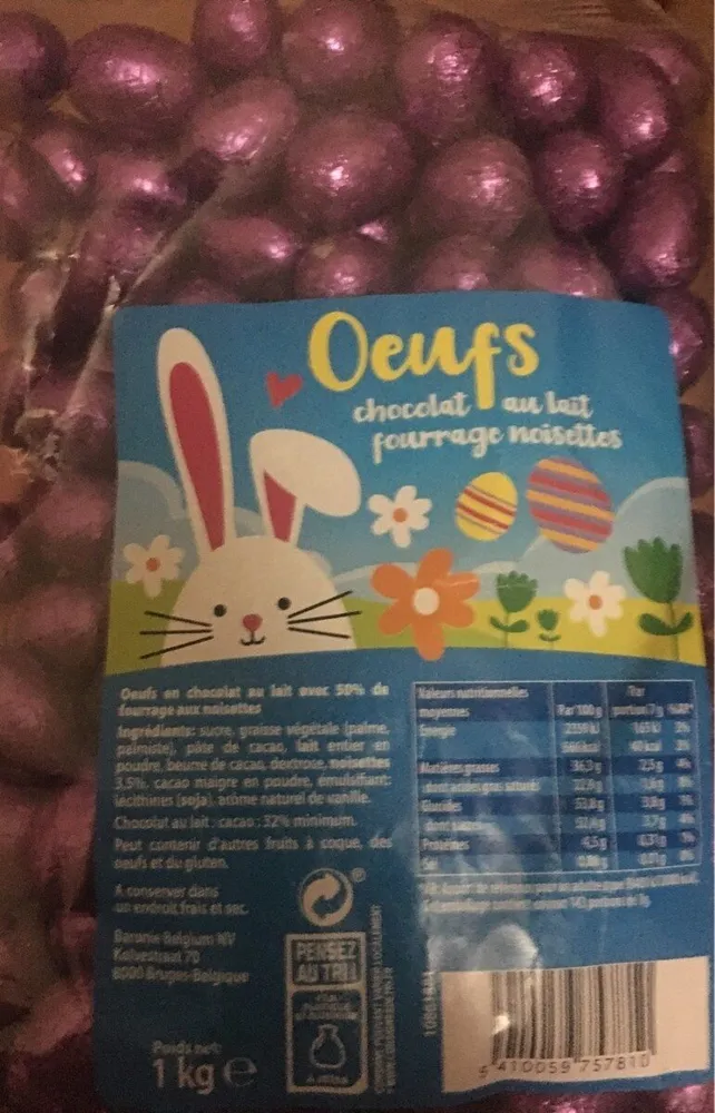 Oeufs chocolat au lait fourage noisette