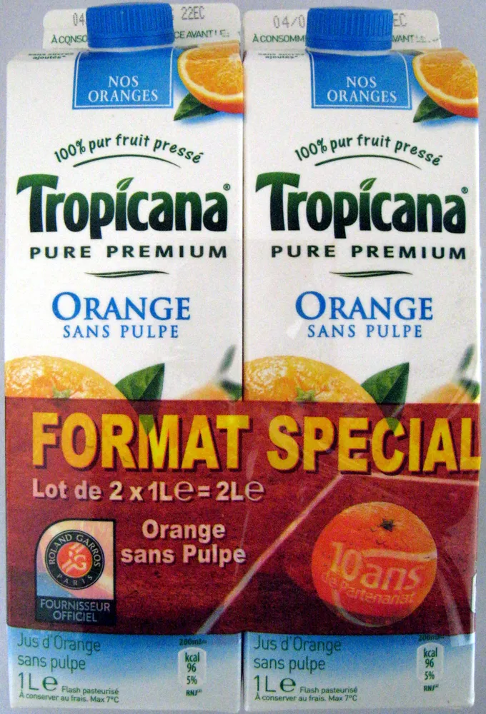 Orange sans pulpe (lot de 2 x 1 L) Tropicana