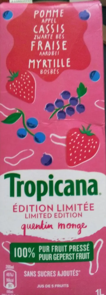 Jus pomme, cassis, fraise, myrtille