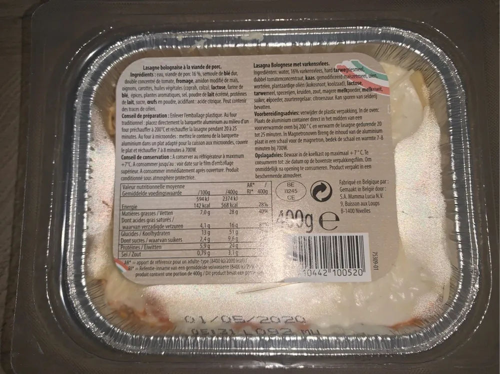 Lasagne bolognaise à la viande de porc