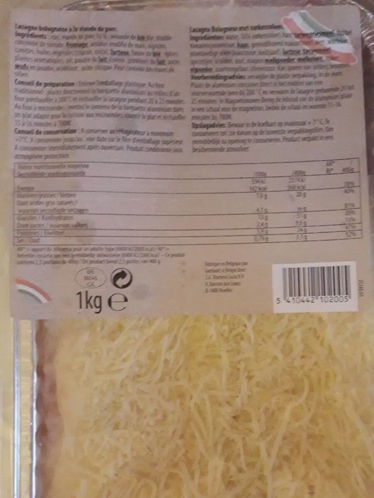 Lasagne bolognaise à la viande de porc