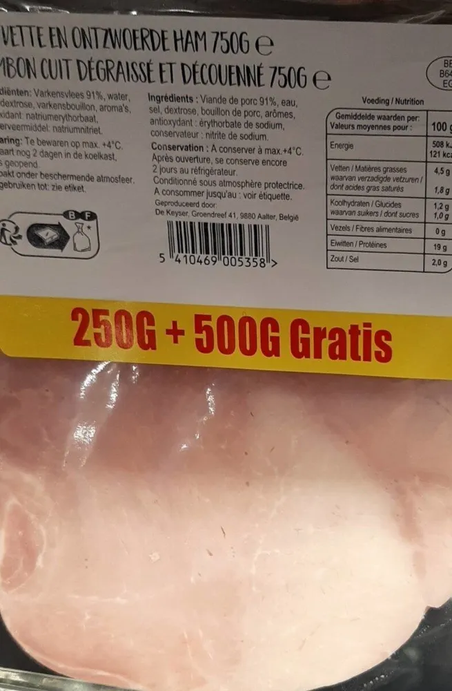 Jambon cuit dégraissé et decouenne