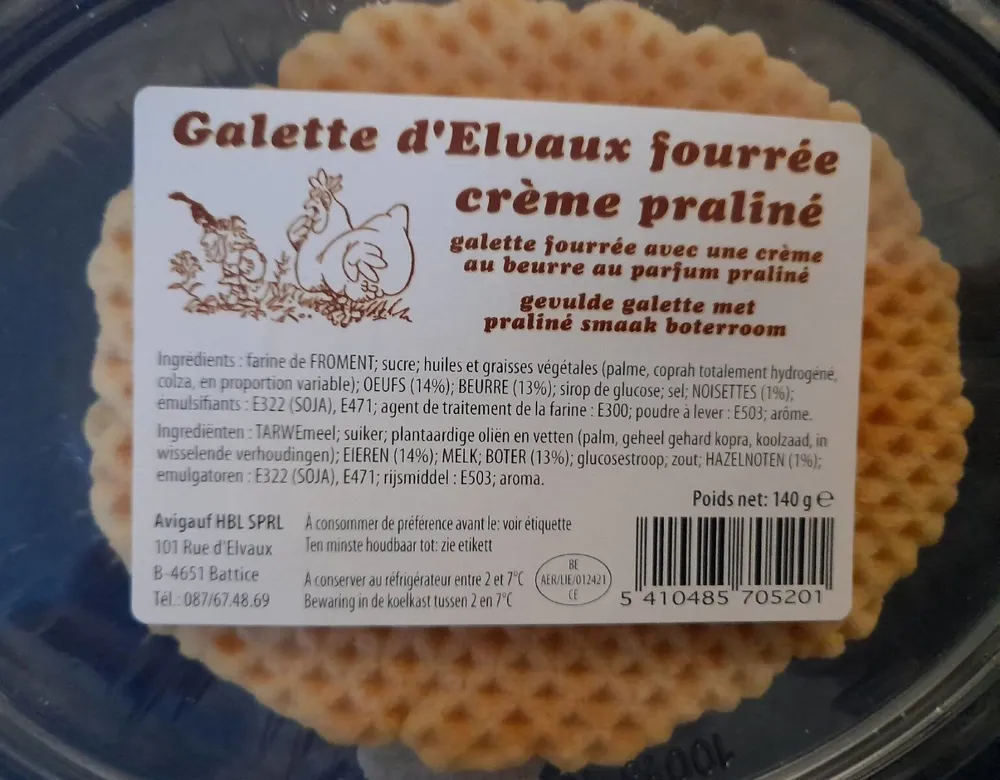 Galette d'Elvaux fourrée crème pralinée