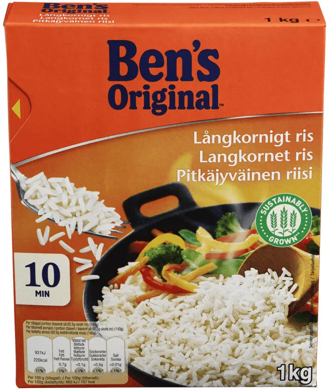 Pitkäjyväinen riisi, keitetty