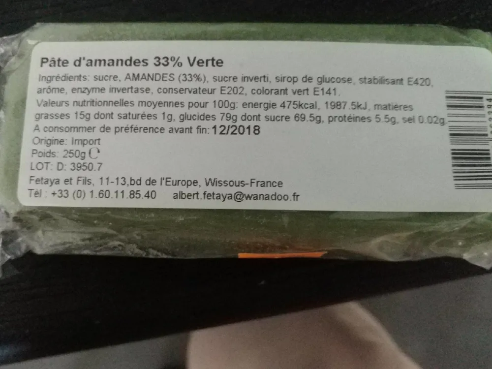Pate d'amande 33% Verte