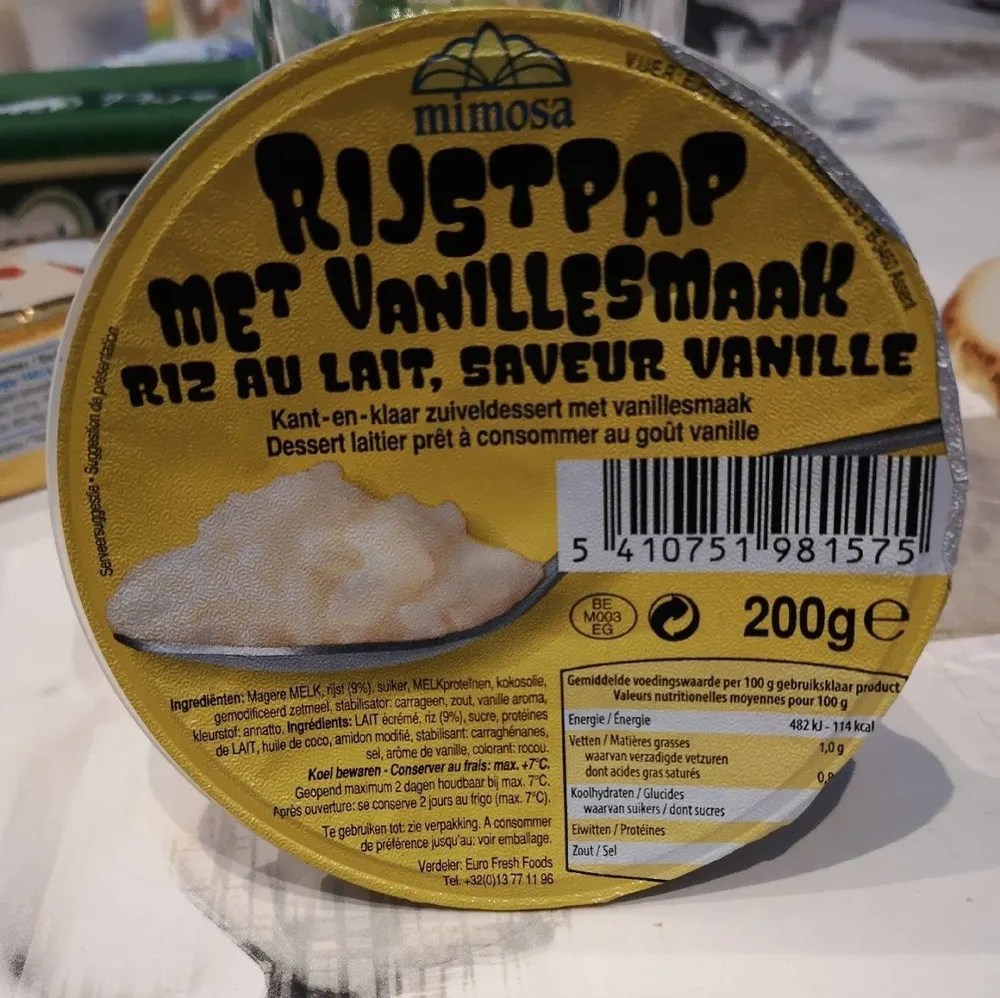 Riz au lait, saveur vanille