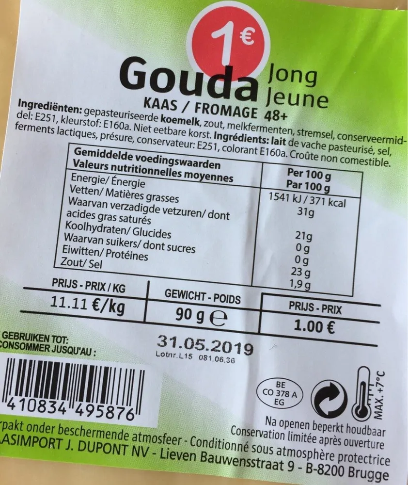 Gouda jeune fromage 48+