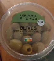 Olives vertes dénoyautées aux piments rouges