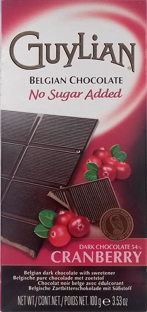 Belgian no added sugar dark chocolate with cranberry