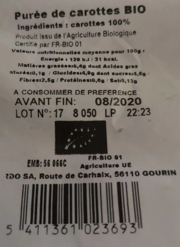 Purée carottes bio
