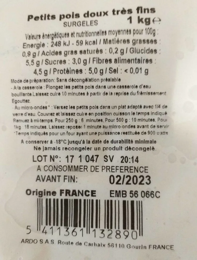 Petits pois doux très fins