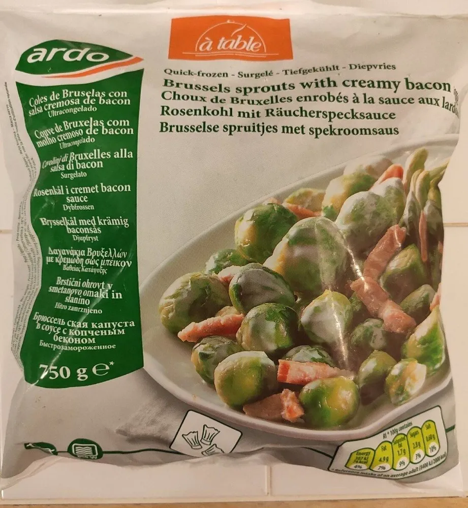 Choux de Bruxelles enrobés à la sauce aux lardons