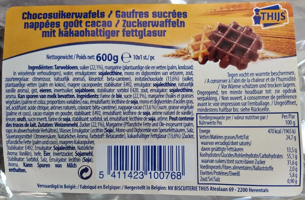 Gaufres sucrées nappées goût cacao