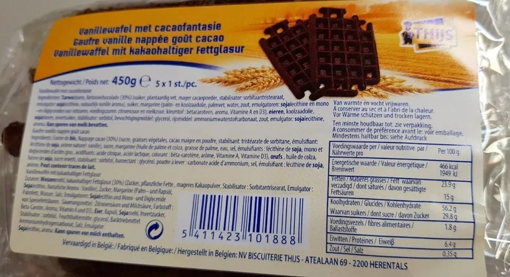 Gauffre vanille nappée goût cacao