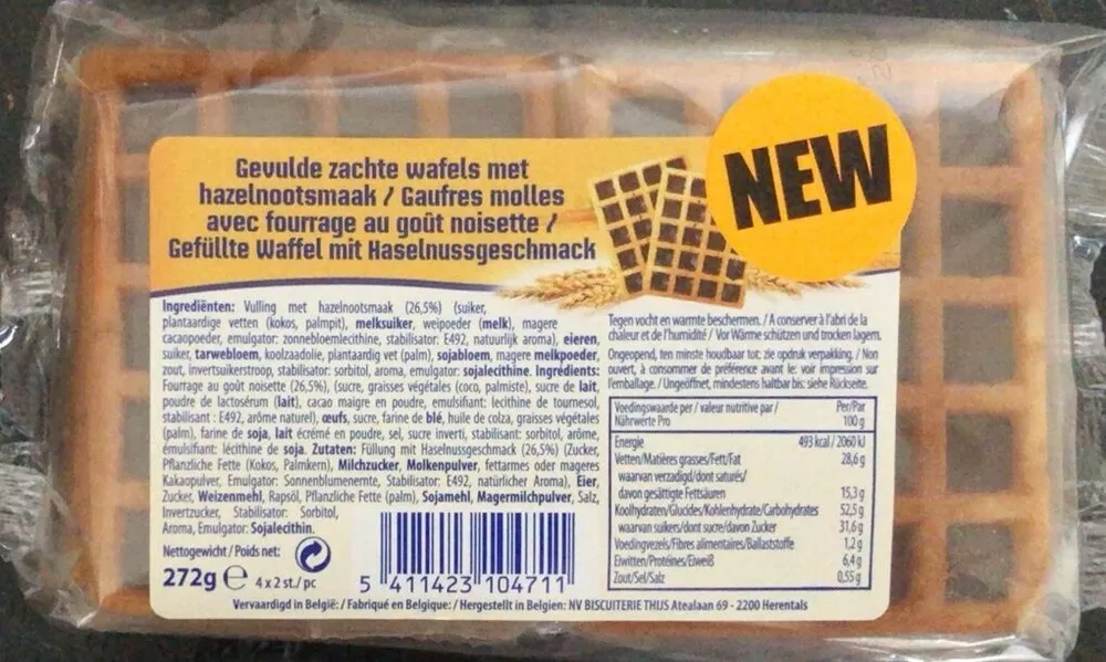 Gaufres molles avec fourrage au foit noisettes