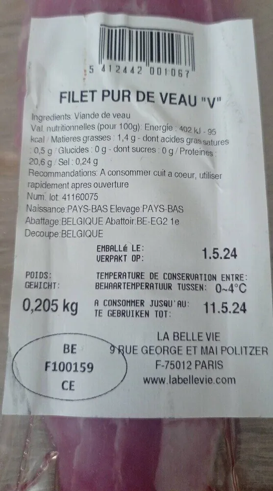 Filet pur de veau "v"