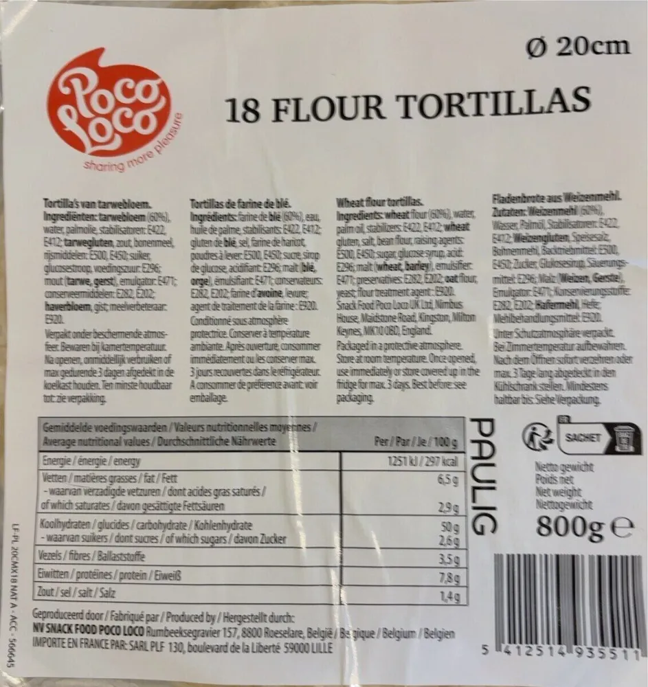 18 flour tortillas