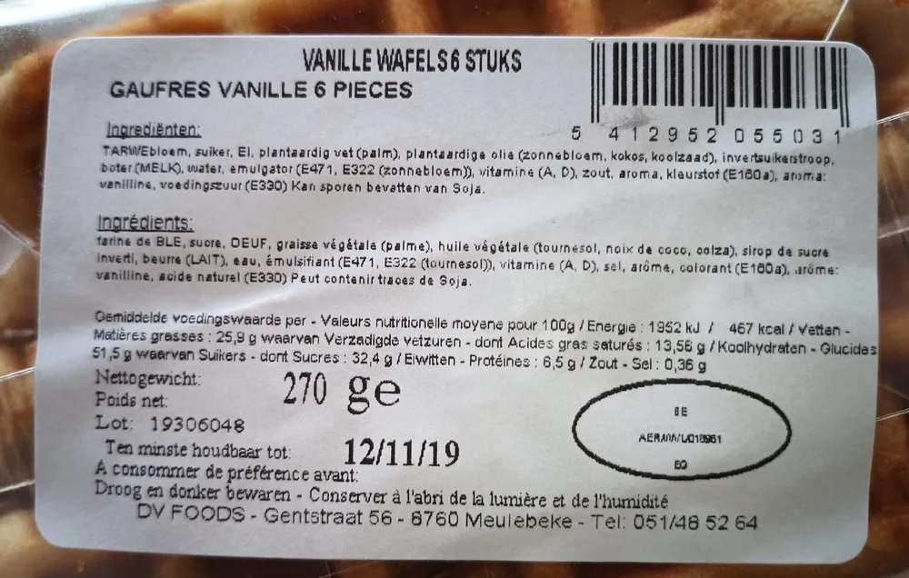 Gaufres vanille 6 pièces