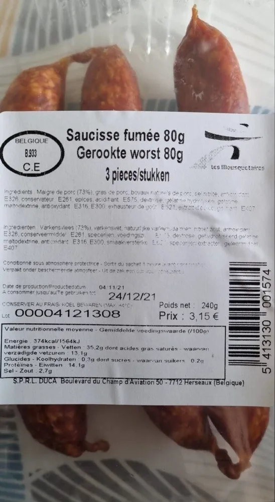 Saucisse fumée 3 pièces