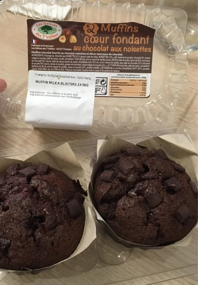 2 muffins Cœur Fondant au Chocolat aux Noisettes
