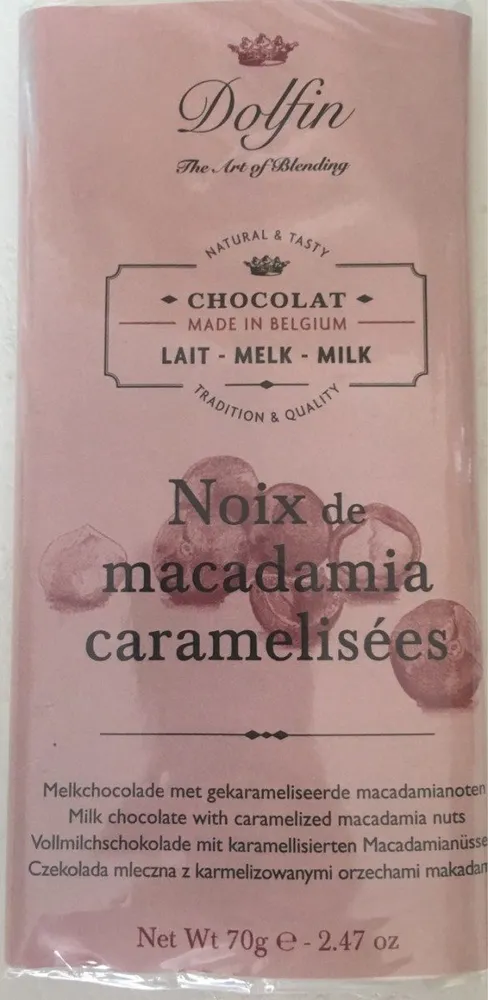 Tablette de chocolat au Lait et Aux Noix De Macadamia Caramelisees, Dolfin