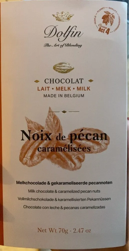 Chocolat au lait et noix de Pécan caramélisées