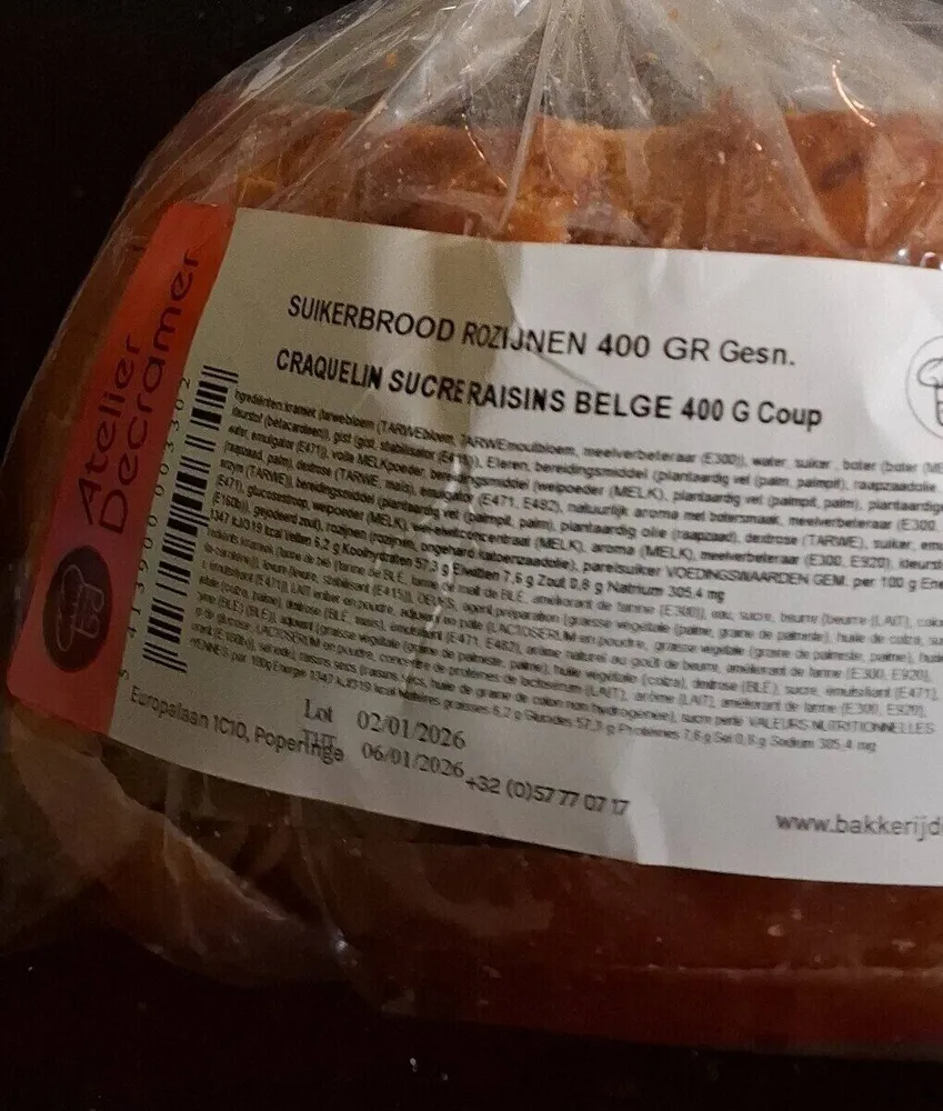 Craquelin sucre raisins belge