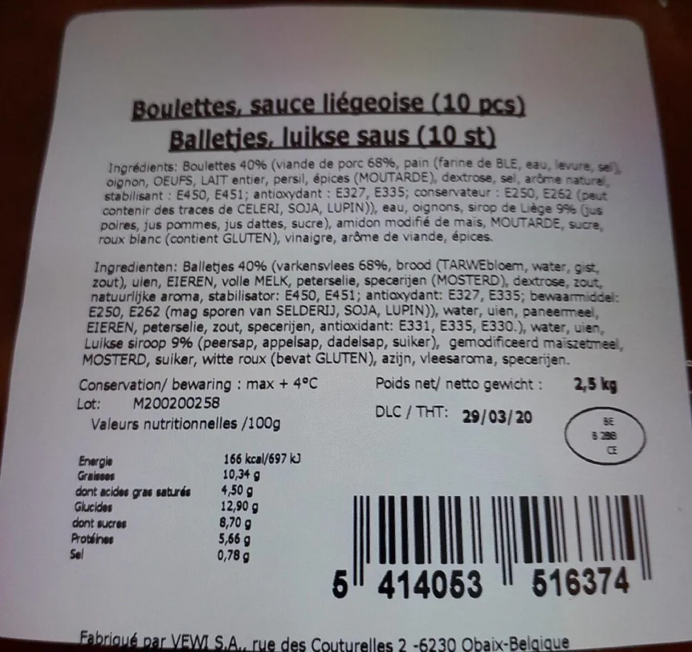 Boulettes, sauce liégeoise (10 pcs)
